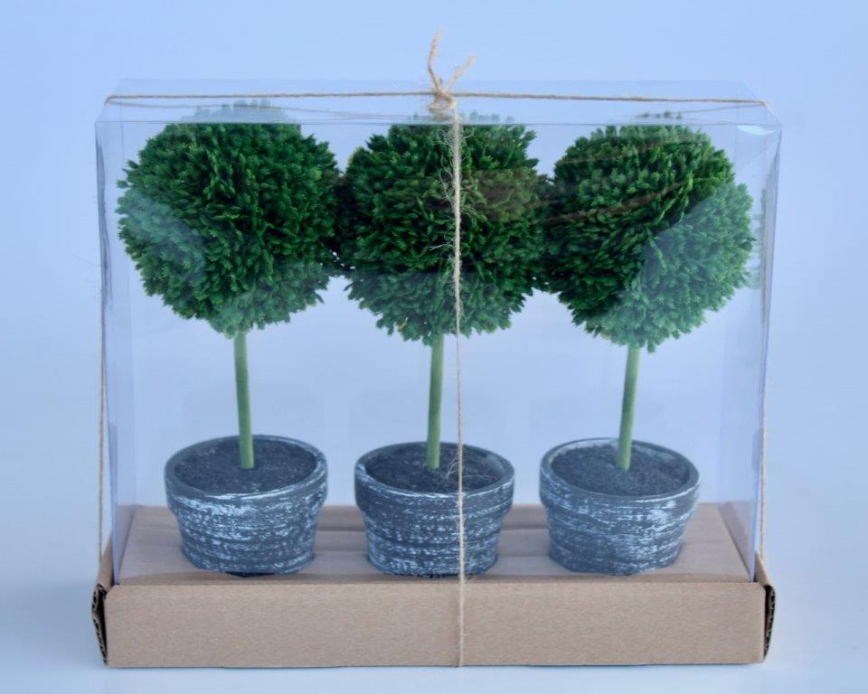 Set Of 3 Topiary In Black Pot